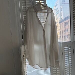 Zara Satin appearing Sheer White Button-Up Blouse